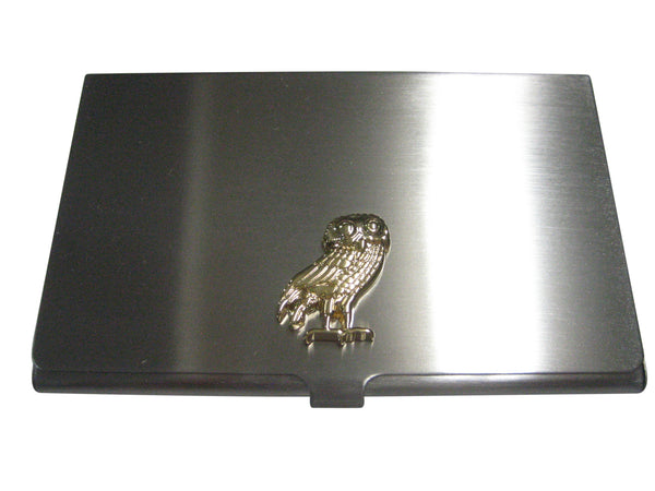 Gold Toned Detailed Owl of Athena Bird Business Card Holder