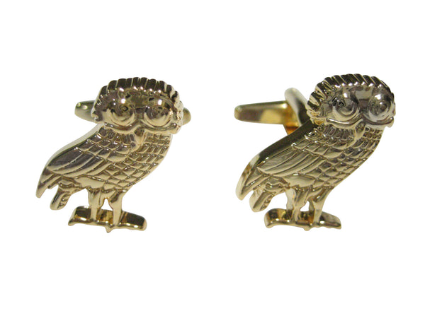 Gold Toned Detailed Owl of Athena Bird Cufflinks
