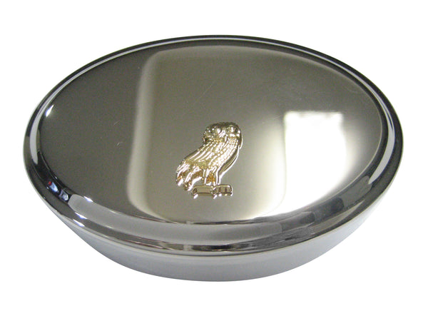 Gold Toned Detailed Owl of Athena Bird Oval Trinket Jewelry Box