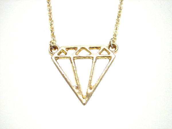 Gold Toned Diamond Outline Pendant Necklace