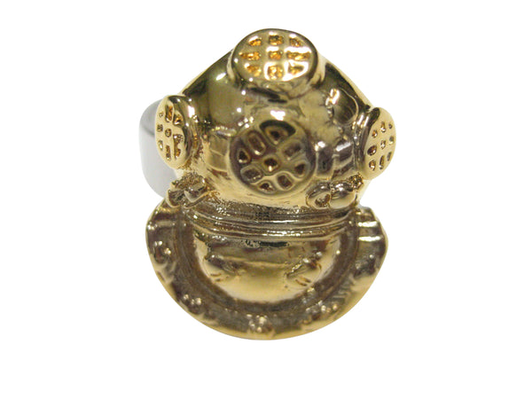 Gold Toned Divers Diving Helmet Adjustable Size Fashion Ring