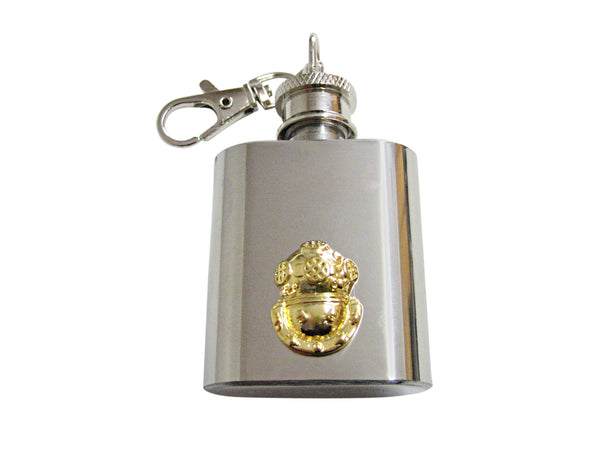 Gold Toned Divers Helmet 1 Oz. Stainless Steel Key Chain Flask