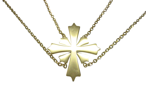Gold Toned Double Chain Cross Pendant Necklace