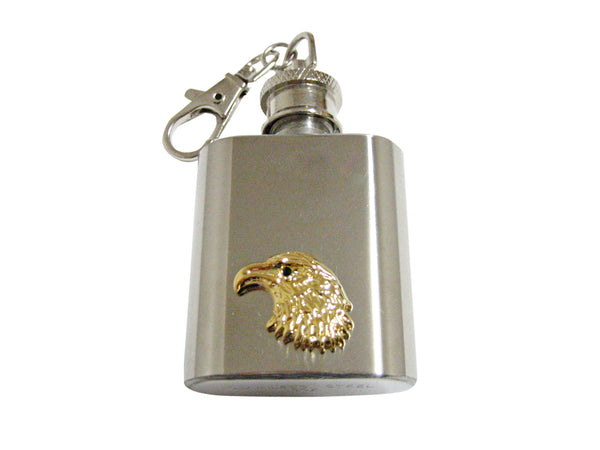 Gold Toned Eagle Bird Head 1 Oz. Stainless Steel Key Chain Flask