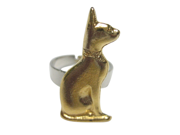 Gold Toned Egyptian Cat Adjustable Size Fashion Ring