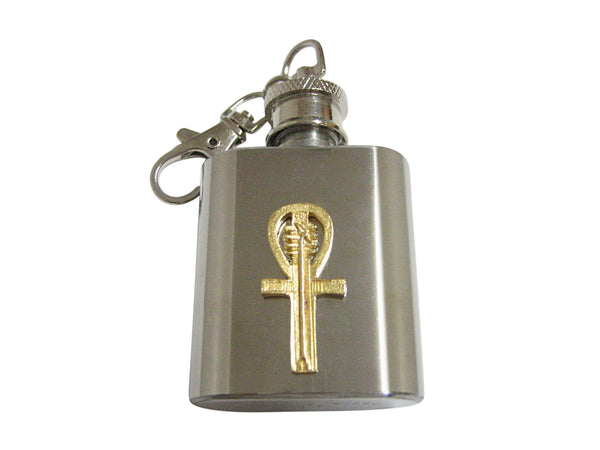 Gold Toned Egyption Ankh 1 Oz. Stainless Steel Key Chain Flask