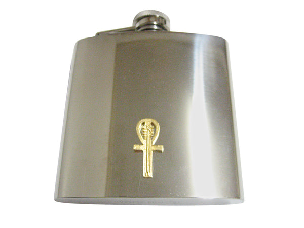Gold Toned Egyption Ankh 6 Oz. Stainless Steel Flask