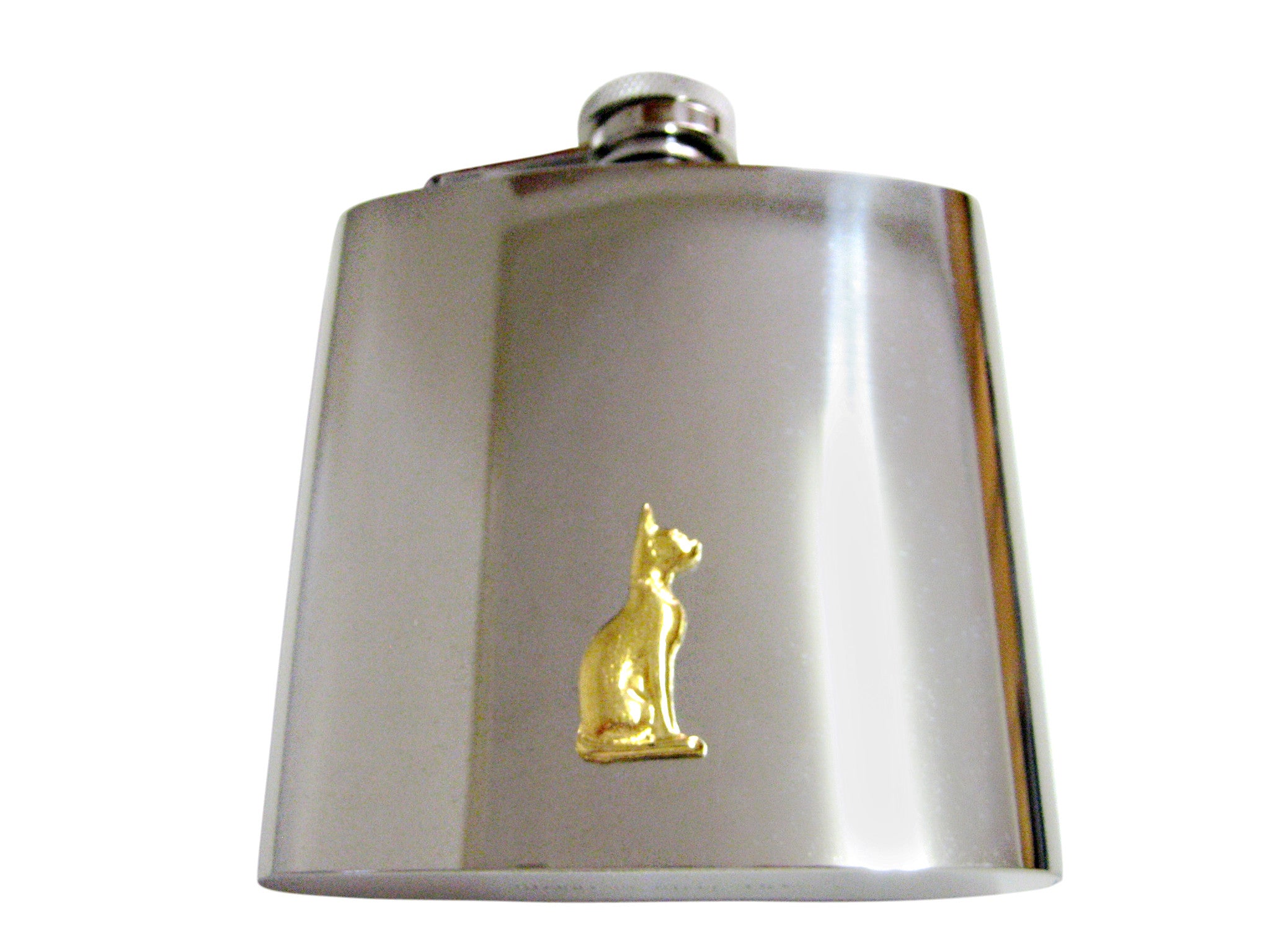 Gold Toned Egyption Cat 6 Oz. Stainless Steel Flask