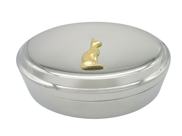 Gold Toned Egyption Cat Pendant Oval Trinket Jewelry Box