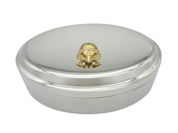 Gold Toned Egyption King Pharaoh Tutankhamun Oval Trinket Jewelry Box