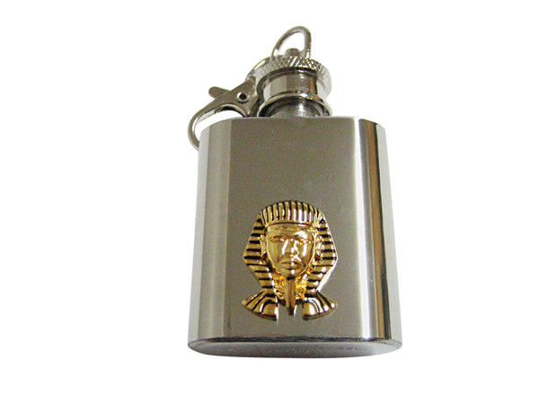 Gold Toned Egyption King Tutankhamun 1 Oz. Stainless Steel Key Chain Flask