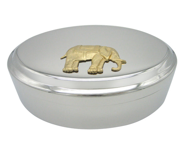 Gold Toned Elephant Pendant Oval Trinket Jewelry Box