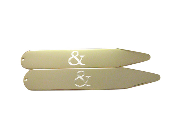 Gold Toned Etched And Ampersand Sign Collar Stays