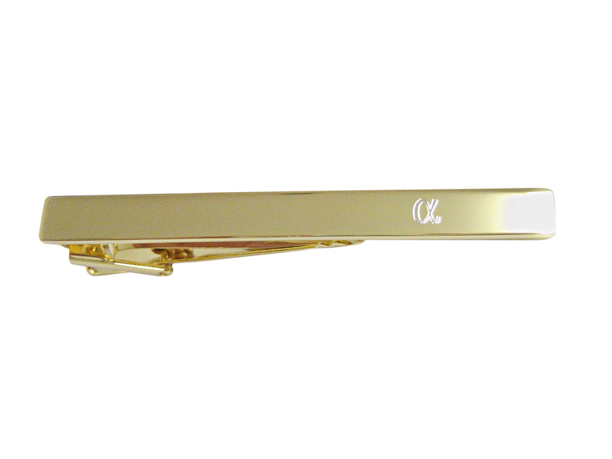Gold Toned Etched Greek Letter Alpha Square Tie Clip