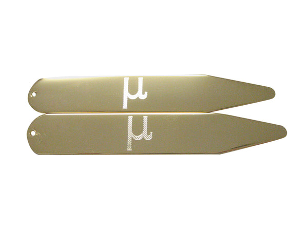 Gold Toned Etched Greek Letter Mu Collar Stays