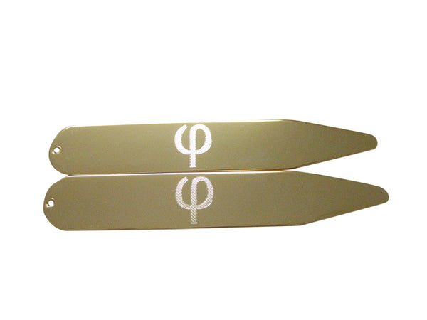 Gold Toned Etched Greek Letter Phi Collar Stays