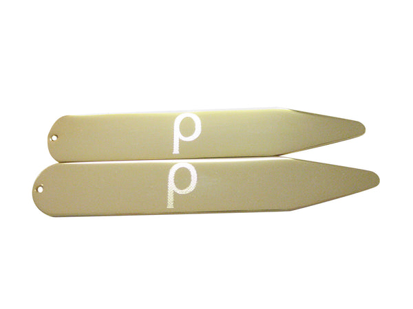 Gold Toned Etched Greek Letter Rho Pendant Collar Stays