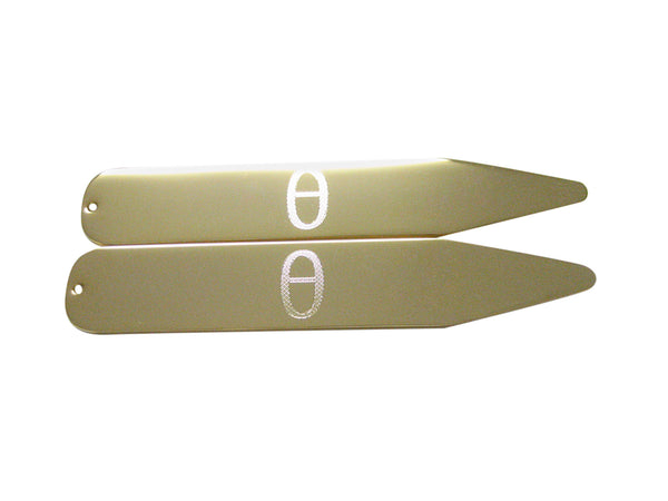 Gold Toned Etched Greek Letter Theta Collar Stays