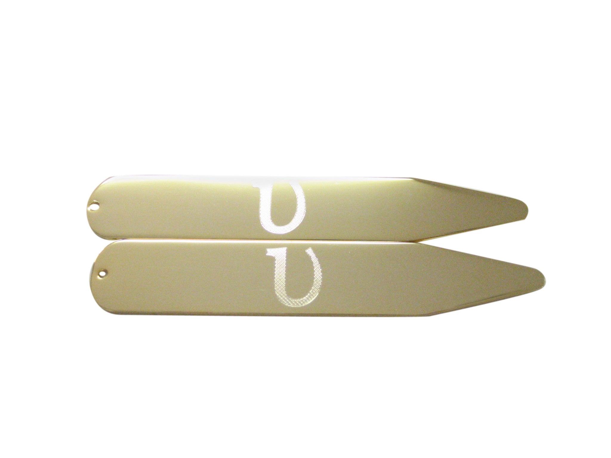 Gold Toned Etched Greek Letter Upsilon Collar Stays