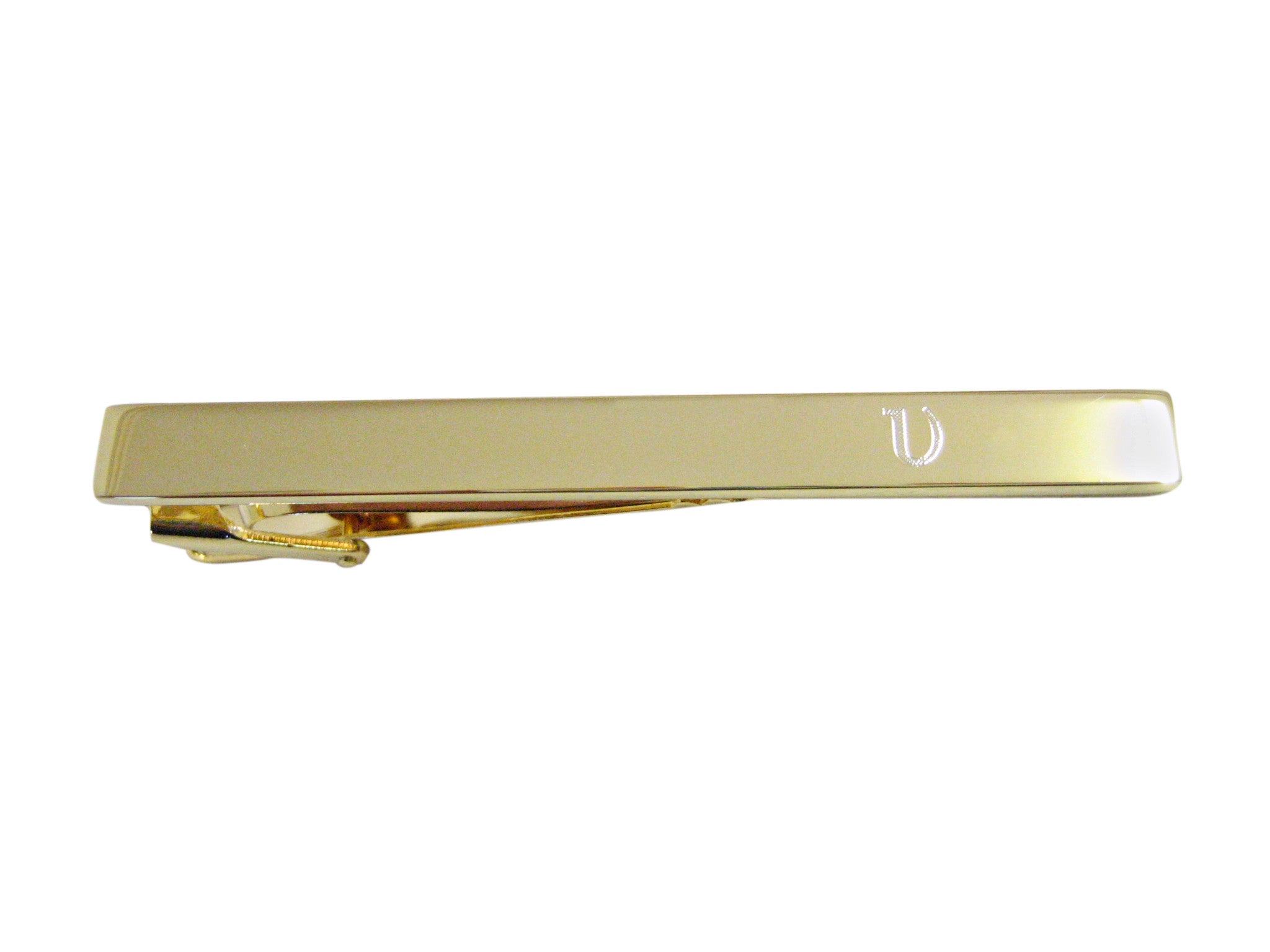 Gold Toned Etched Greek Letter Upsilon Square Tie Clip