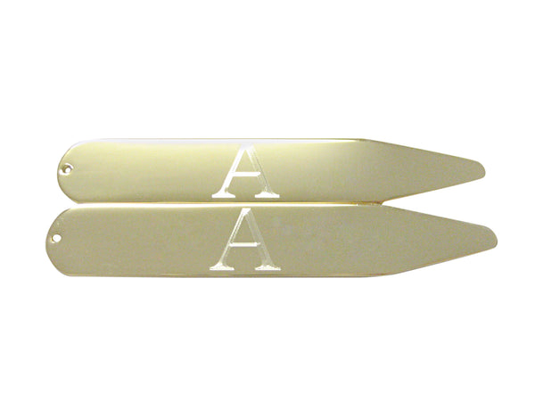 Gold Toned Etched Letter A Monogram Collar Stays