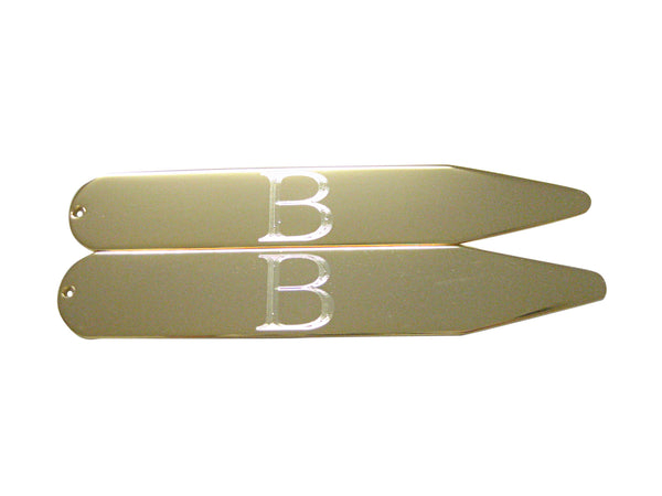 Gold Toned Etched Letter B Monogram Collar Stays