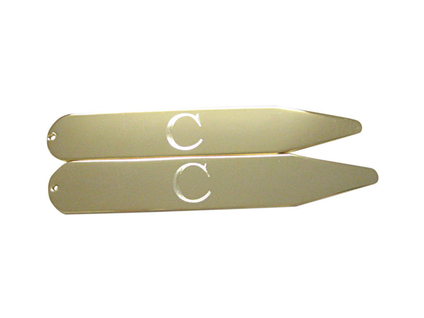 Gold Toned Etched Letter C Monogram Collar Stays