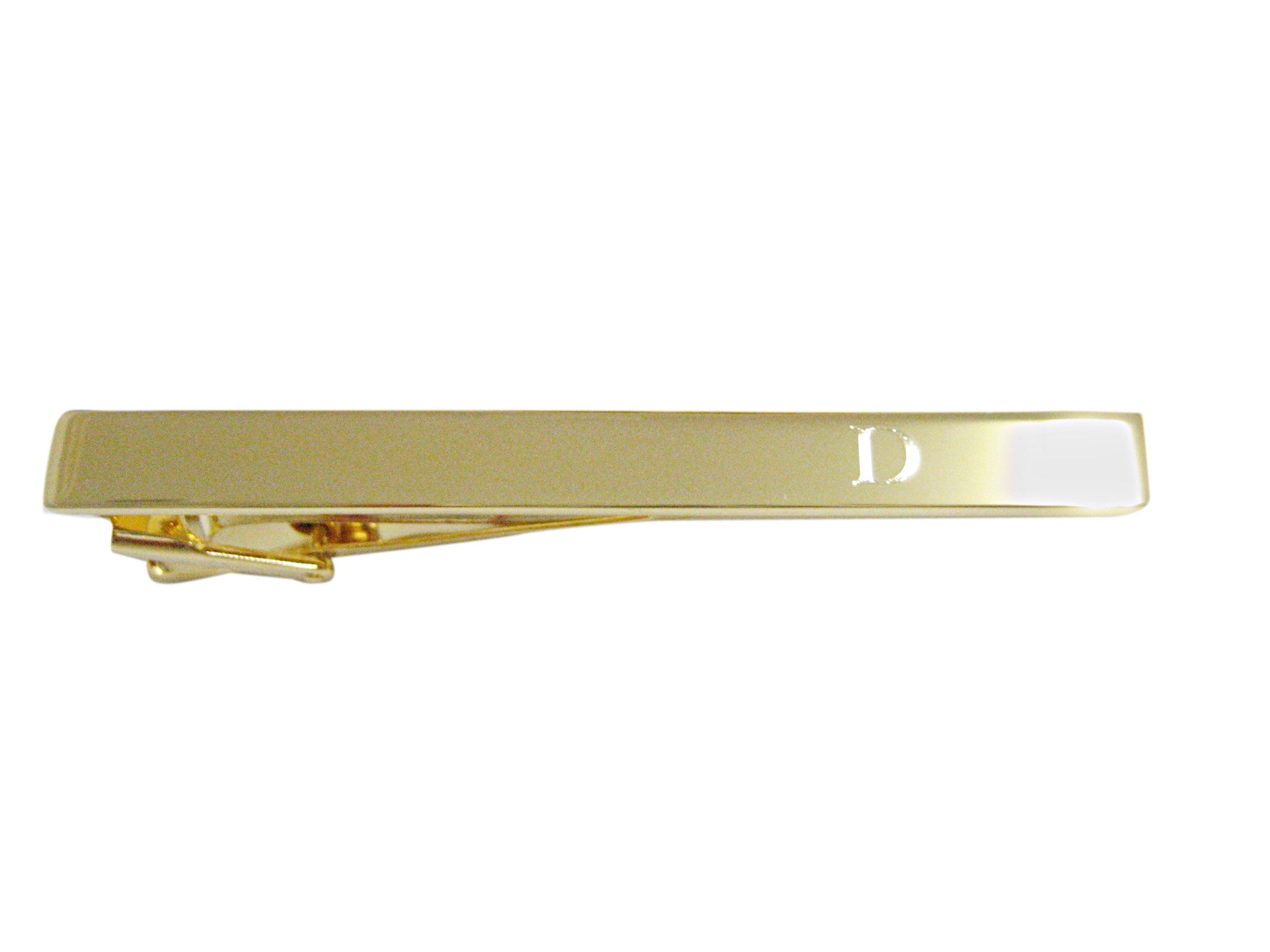 Gold Toned Etched Letter D Monogram Square Tie Clip