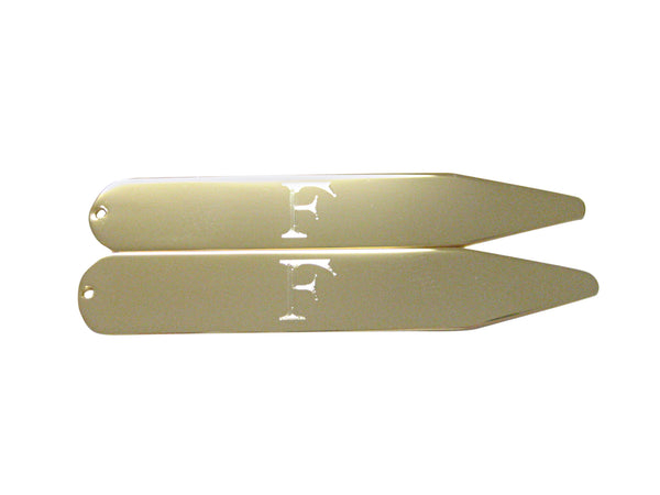 Gold Toned Etched Letter F Monogram Collar Stays