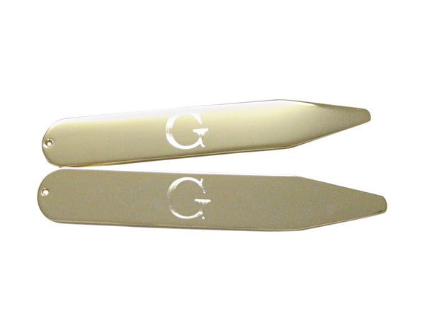 Gold Toned Etched Letter G Monogram Collar Stays