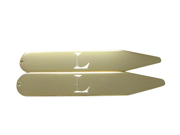 Gold Toned Etched Letter L Monogram Collar Stays