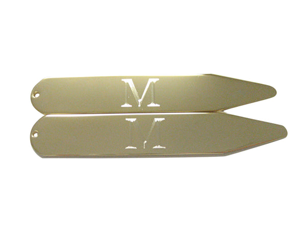 Gold Toned Etched Letter M Monogram Collar Stays