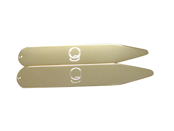 Gold Toned Etched Letter Q Monogram Collar Stays