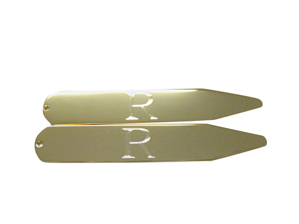 Gold Toned Etched Letter R Monogram Collar Stays