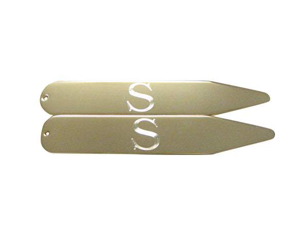 Gold Toned Etched Letter S Monogram Collar Stays