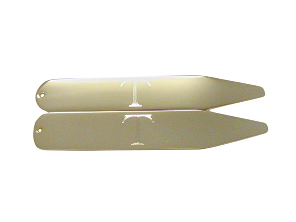 Gold Toned Etched Letter T Monogram Collar Stays