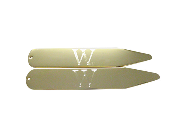 Gold Toned Etched Letter W Monogram Collar Stays
