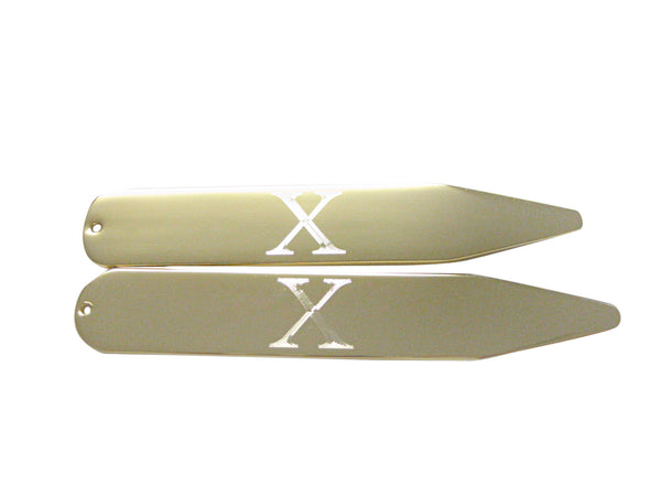 Gold Toned Etched Letter X Monogram Collar Stays