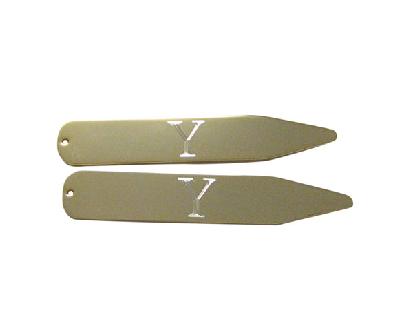 Gold Toned Etched Letter Y Monogram Collar Stays