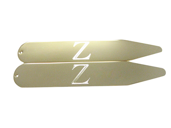 Gold Toned Etched Letter Z Monogram Collar Stays