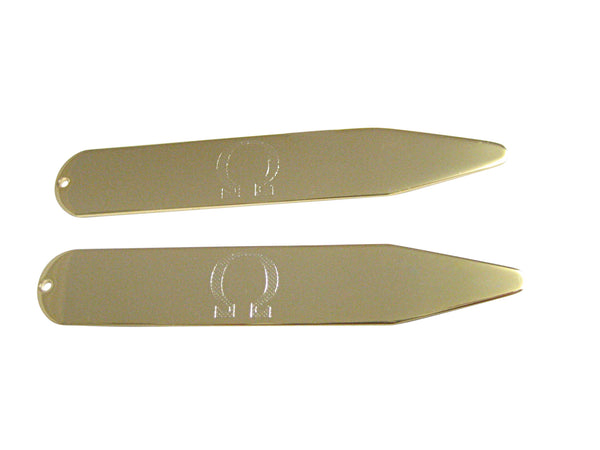 Gold Toned Etched Mathematical Greek Omega Symbol Collar Stays