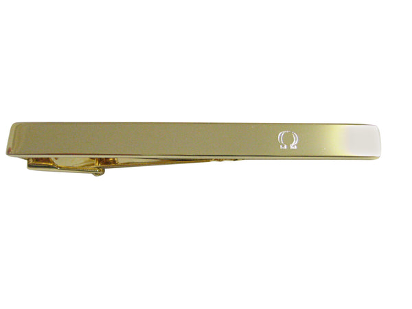 Gold Toned Etched Mathematical Greek Omega Symbol Square Tie Clip