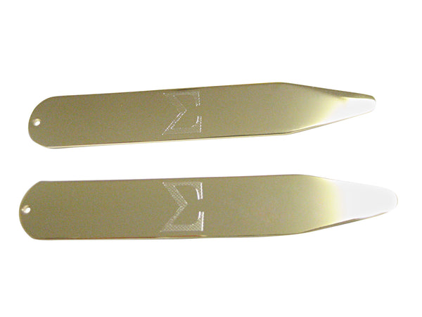 Gold Toned Etched Mathematical Greek Sigma Symbol Collar Stays