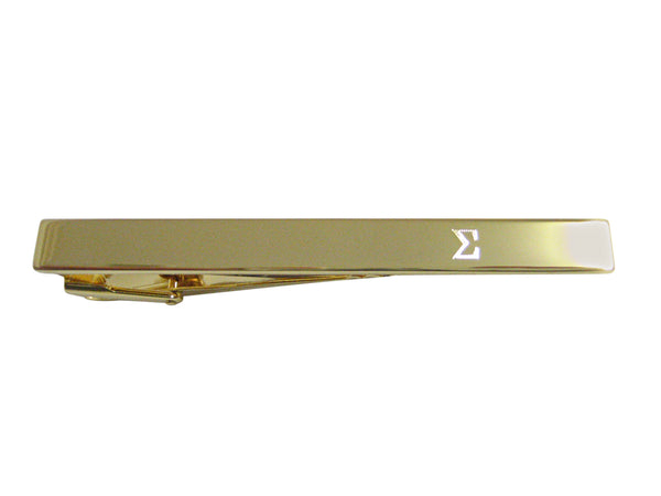 Gold Toned Etched Mathematical Greek Sigma Symbol Square Tie Clip