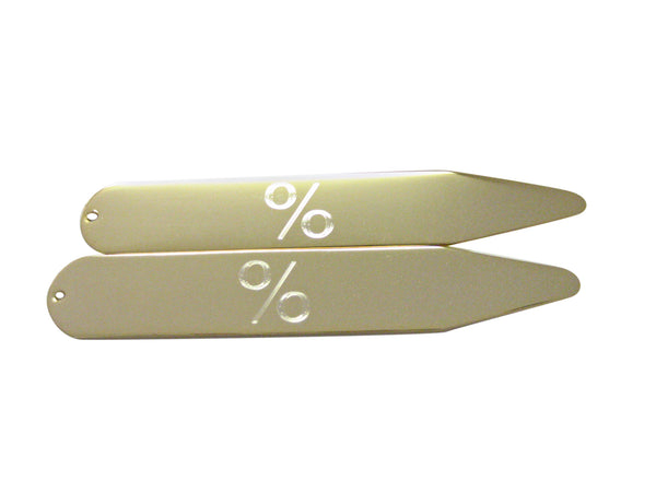 Gold Toned Etched Mathematical Percent Sign Collar Stays