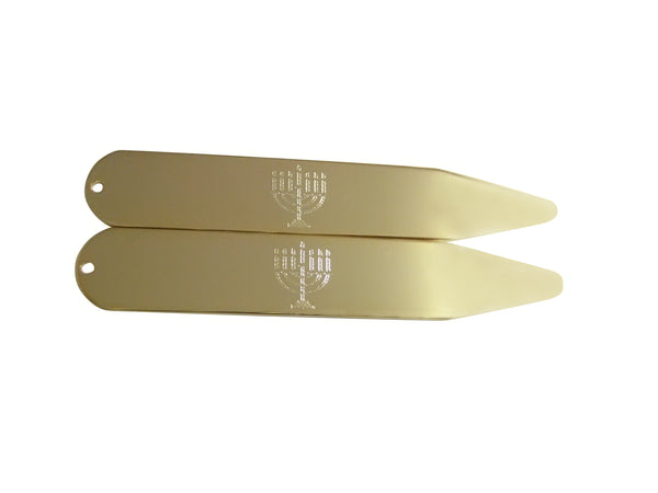 Gold Toned Etched Menorah Collar Stays
