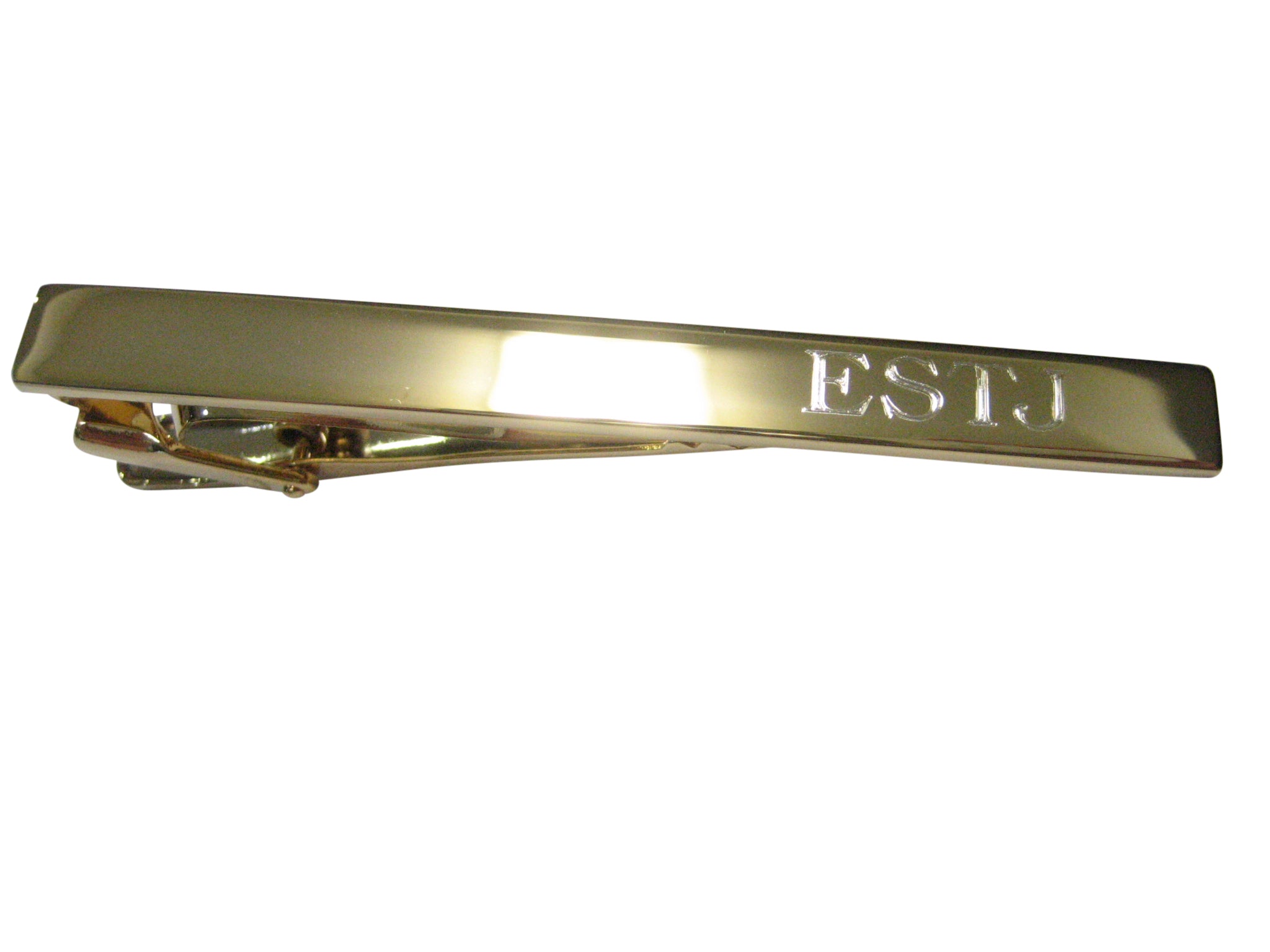 Gold Toned Etched Myers Briggs ESTJ Tie Clip