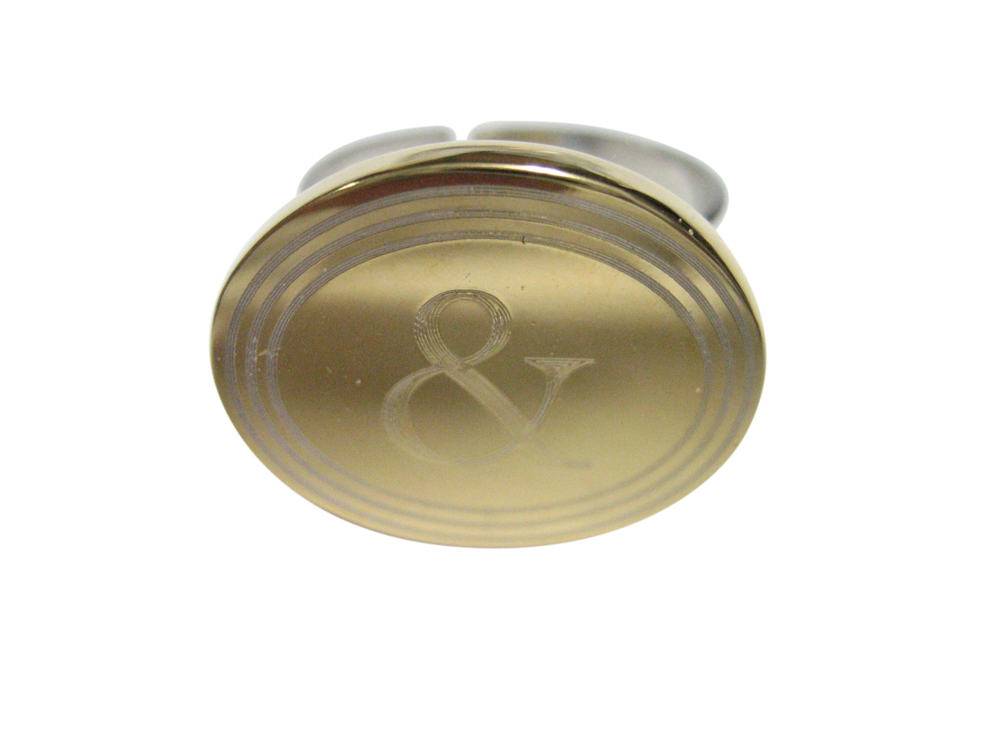 Gold Toned Etched Oval And Ampersand Sign Adjustable Size Fashion Ring