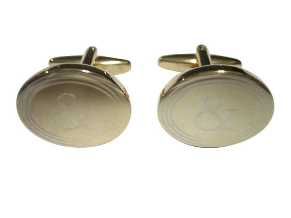 Gold Toned Etched Oval And Ampersand Sign Cufflinks