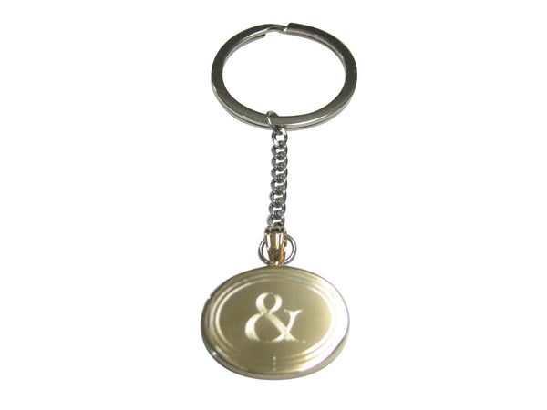 Gold Toned Etched Oval And Ampersand Sign Pendant Keychain